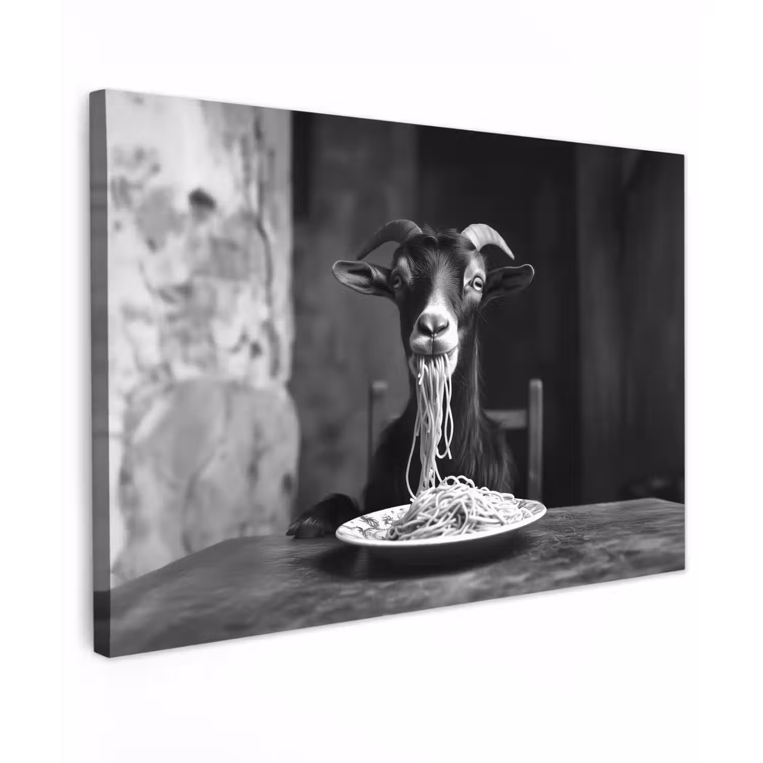 Geit - Bord - Spaghetti - Zwart Wit canvas 2cm klein -z3d