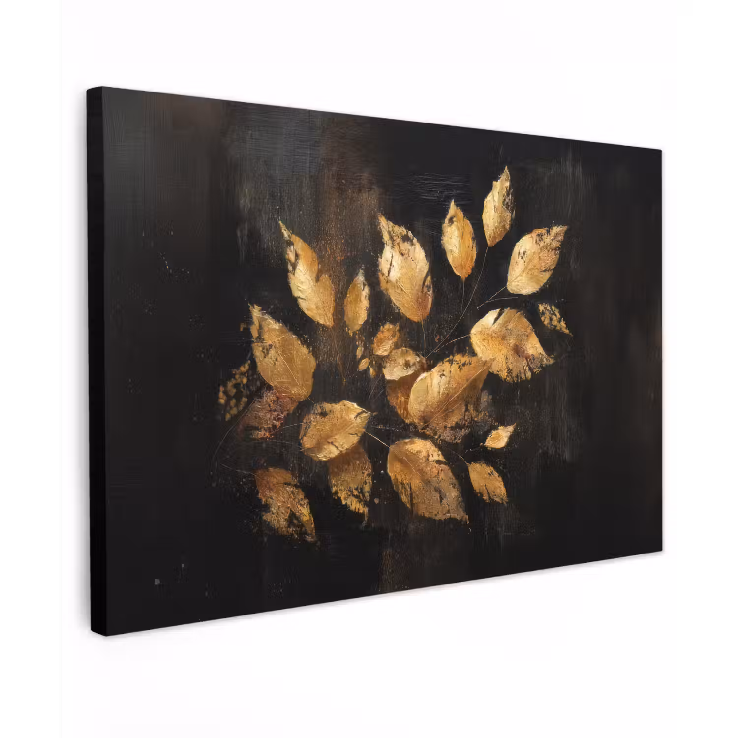 Gouden Bladeren op Donkere Achtergrond canvas 2cm klein -z3d