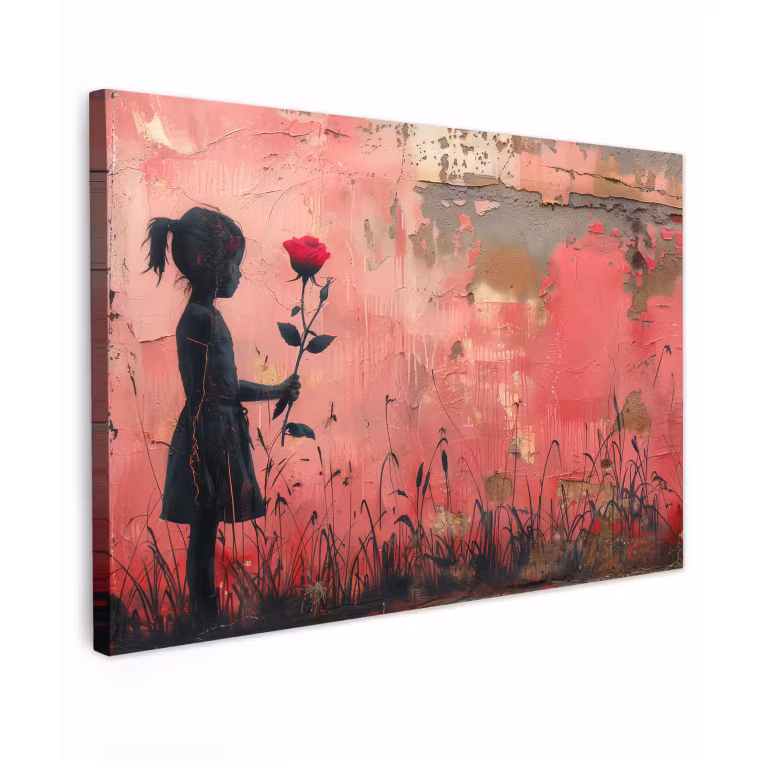 Graffiti - Meisje - Roze - Street art - Roos - Banksy canvas 2cm klein -z3d