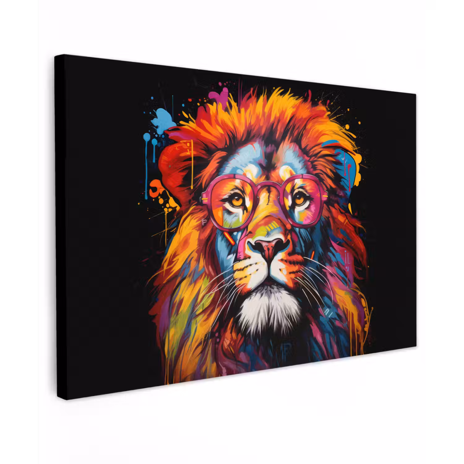 Graffiti - Leeuw - Bril - Zwart canvas 2cm klein -z3d
