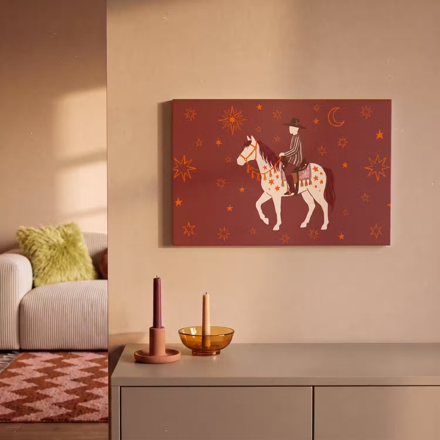 Paard - Ruiter - Sterren - Nacht - Illustratie canvas 2cm klein -sfeer1