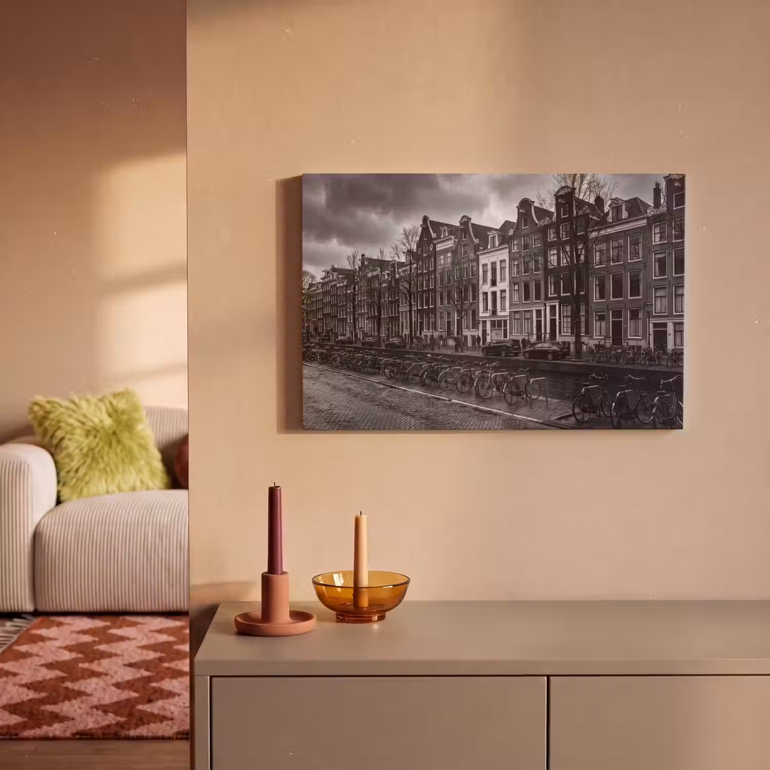 Huis - Gracht - Amsterdam - Architectuur - Zwart-wit canvas 2cm klein -sfeer1