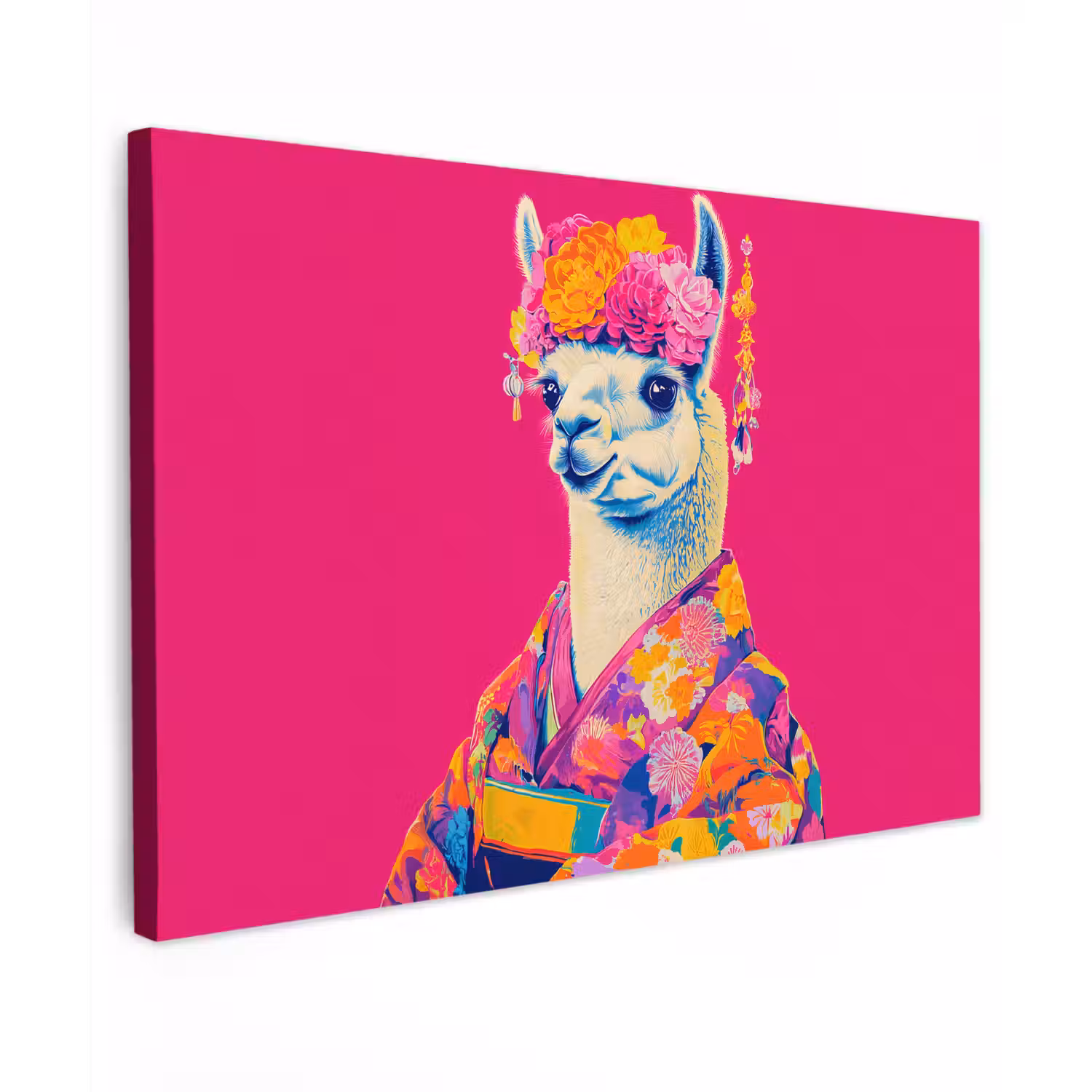 Lama - Kimono - Bloemenkrans - Felroze canvas 2cm klein -z3d
