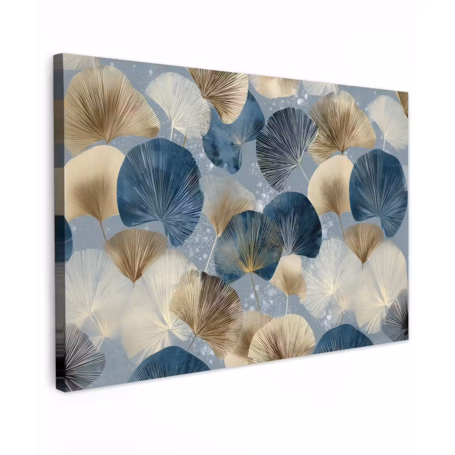 Bladeren - Abstract - Goud - Blauw canvas 2cm klein -z3d