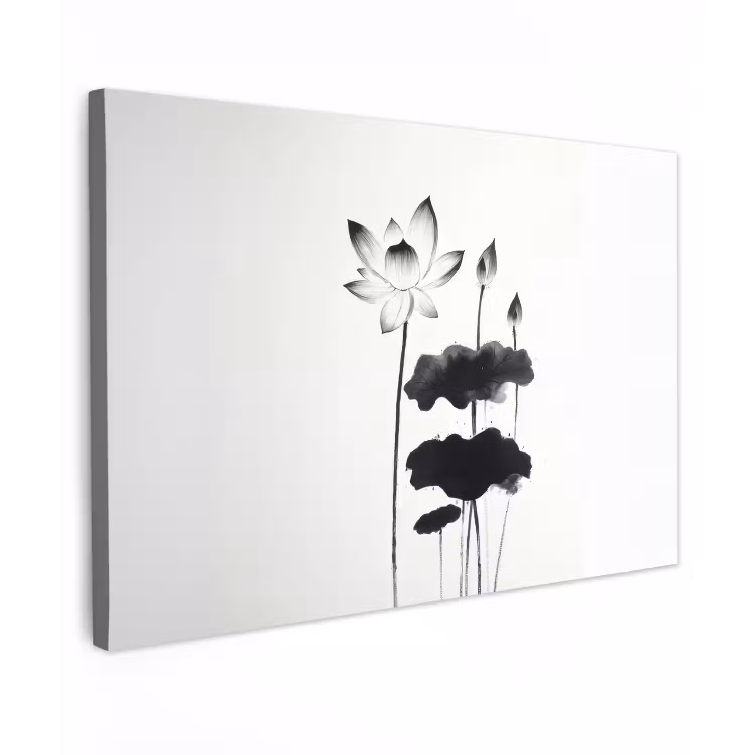 Bladeren - Zwart - Lotusbloem - Minimalitisch canvas 2cm klein -z3d