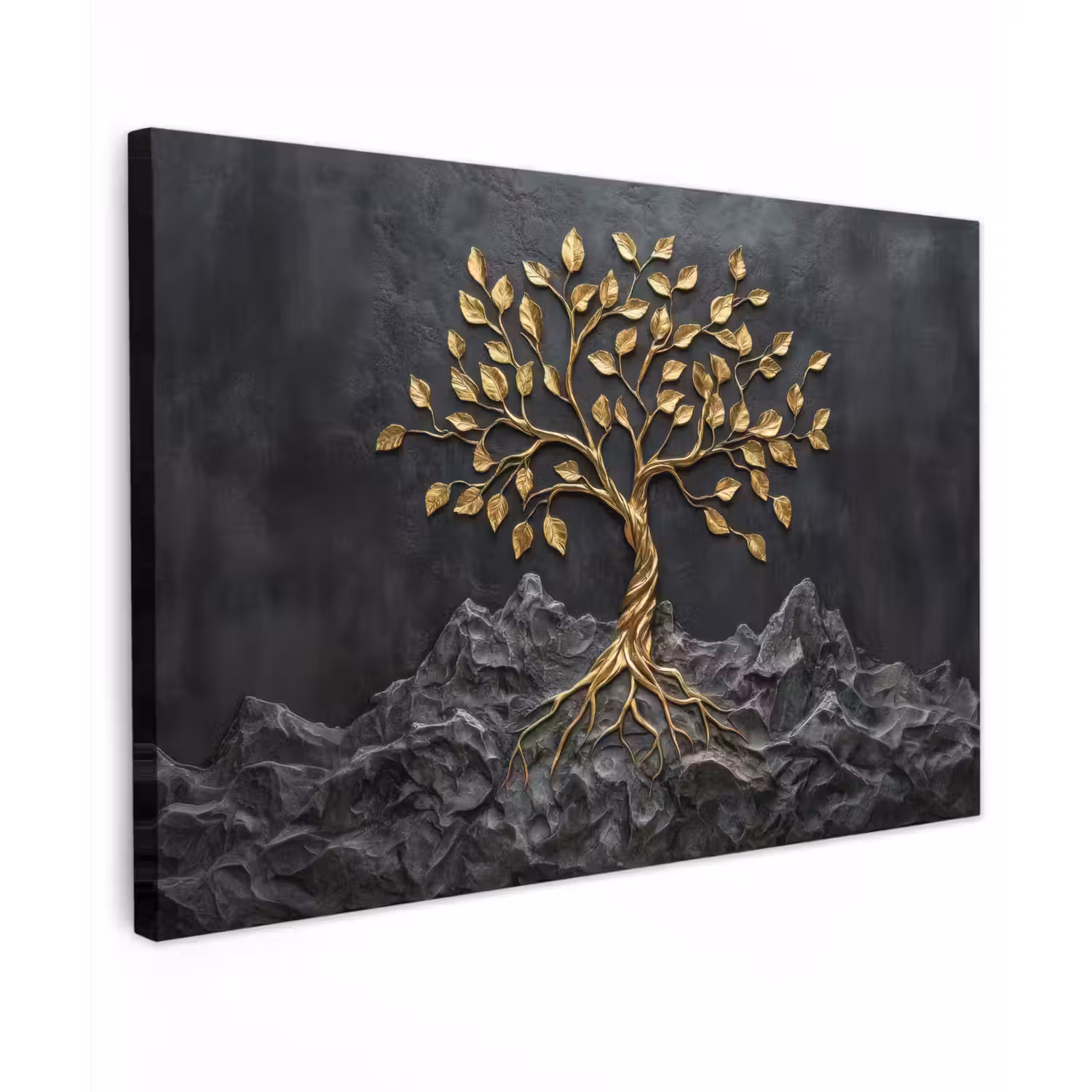 Bladeren - Goud - Boom - Rots canvas 2cm klein -z3d