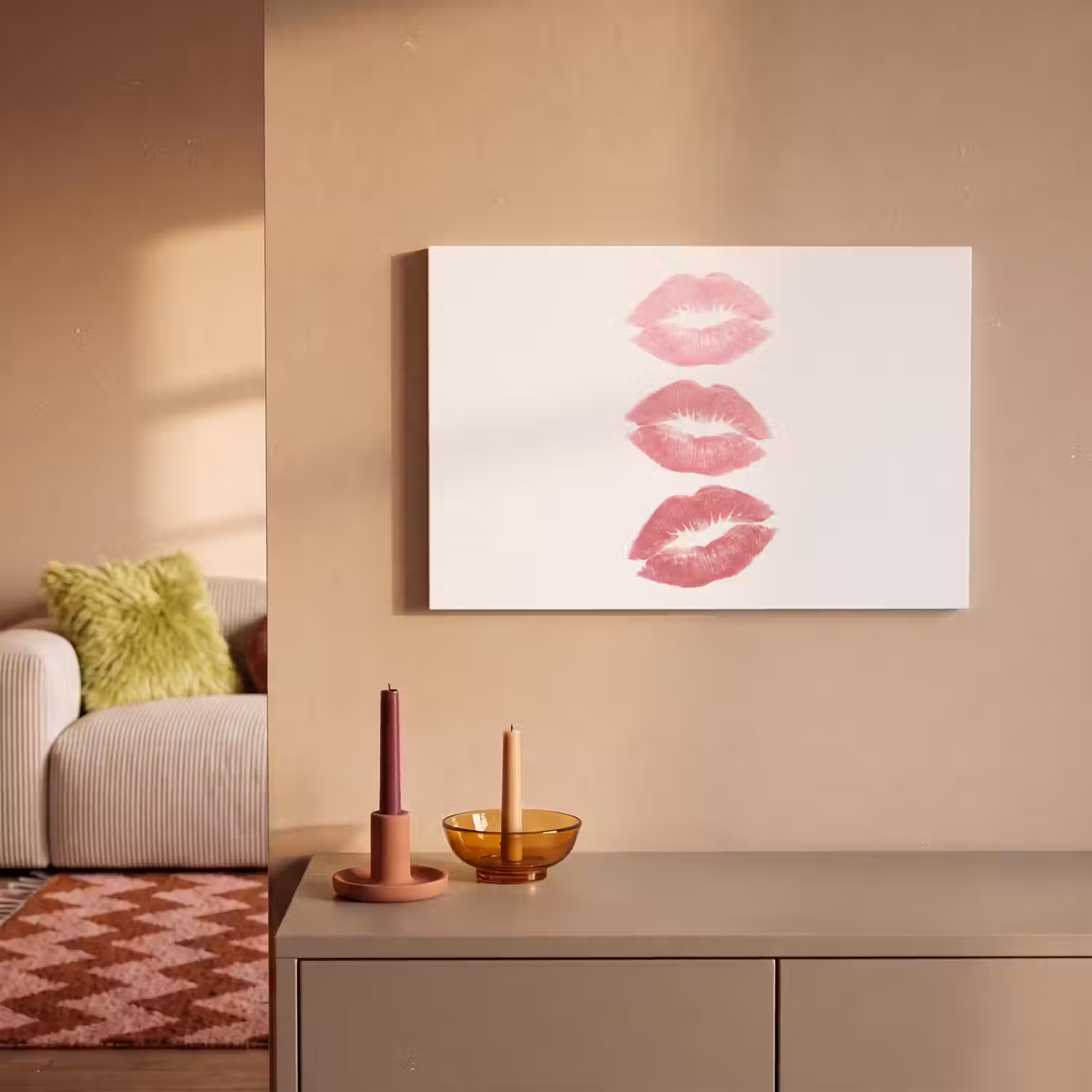Lippen - Kusafdruk - Roze - Modern - Abstract canvas 2cm klein -sfeer1