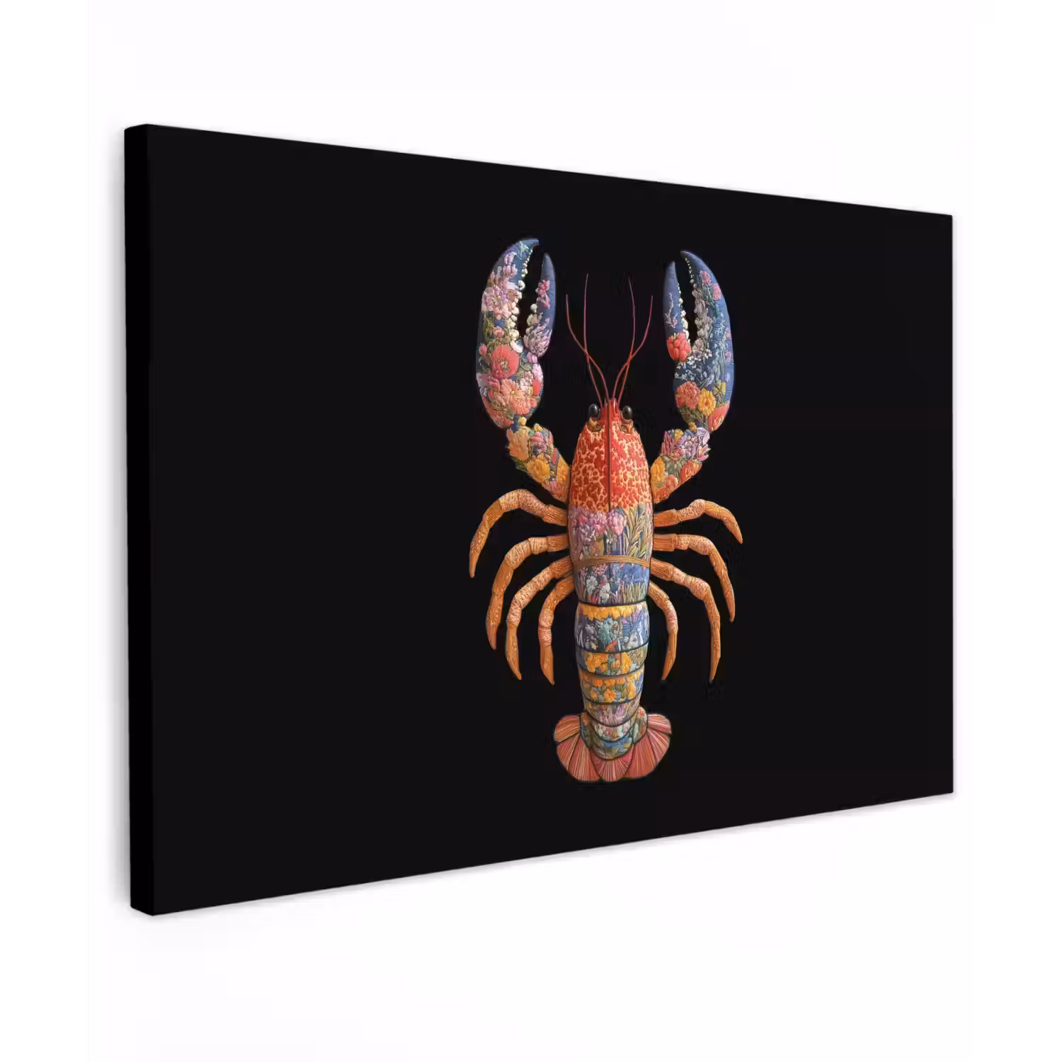 Kreeft - Borduur - Kleurrijk - Bloemen canvas 2cm klein -z3d