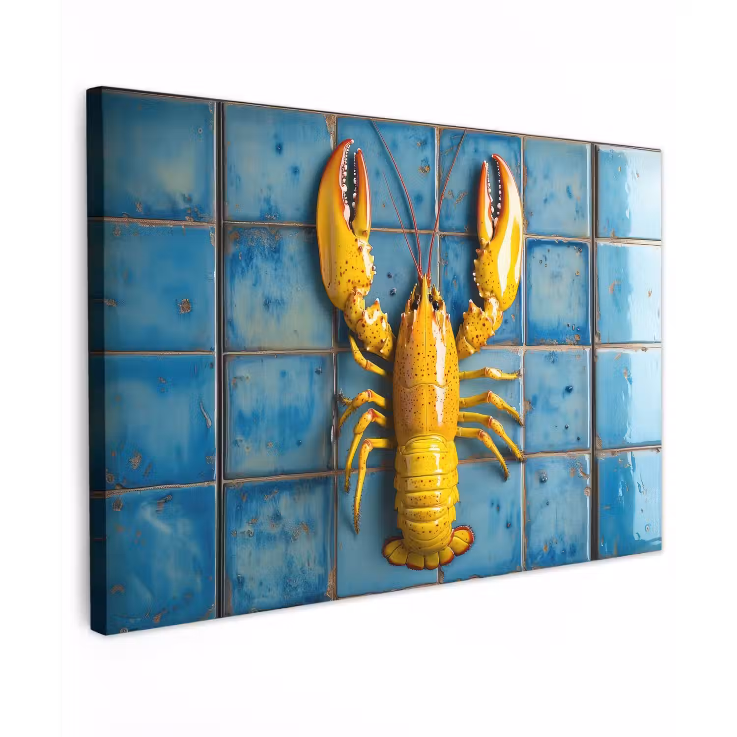 Kreeft - Geel - Blauw - Tegels canvas 2cm klein -z3d