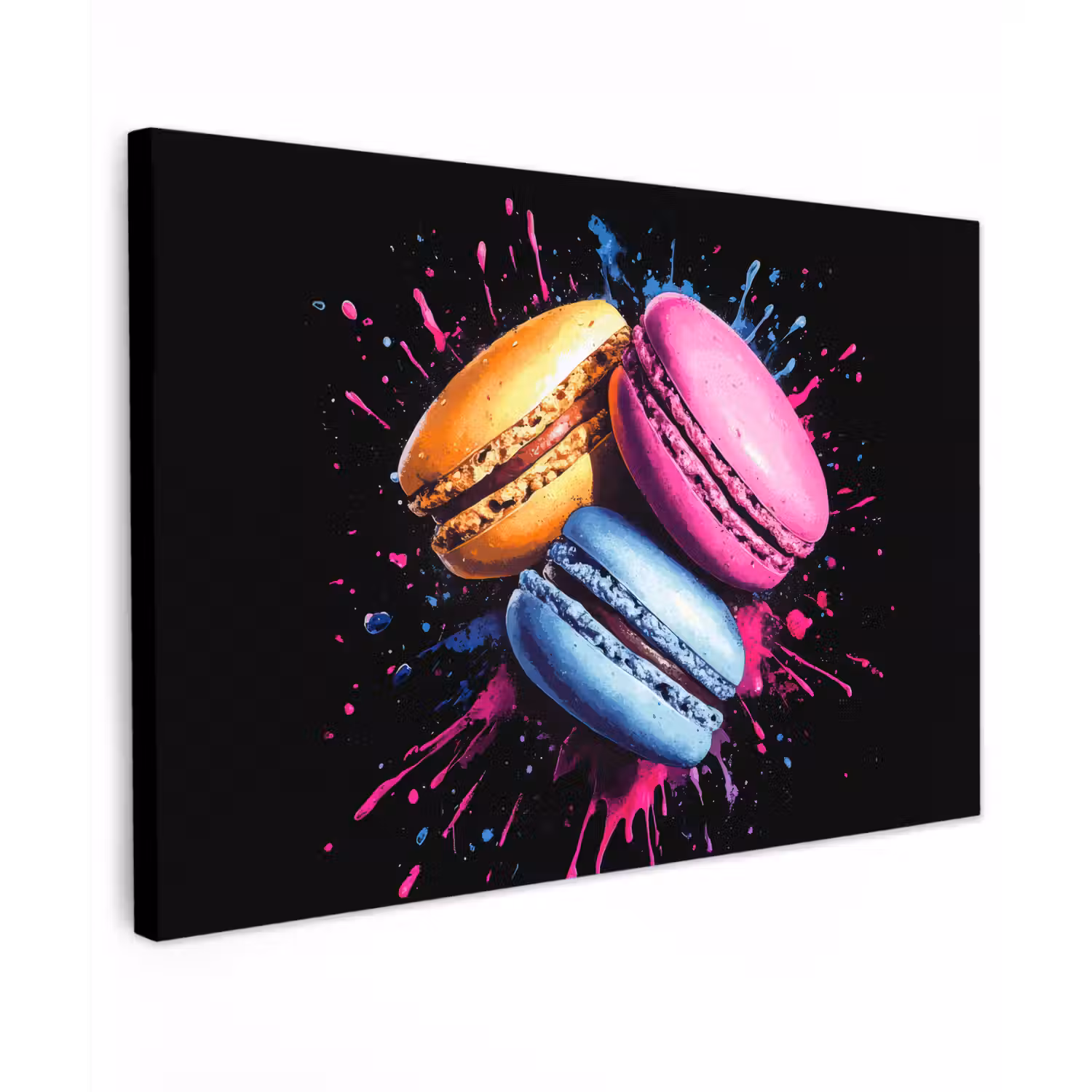 Macarons - Dessert - Graffiti - Kleurrijk - Roze - Blauw - Geel canvas 2cm klein -z3d