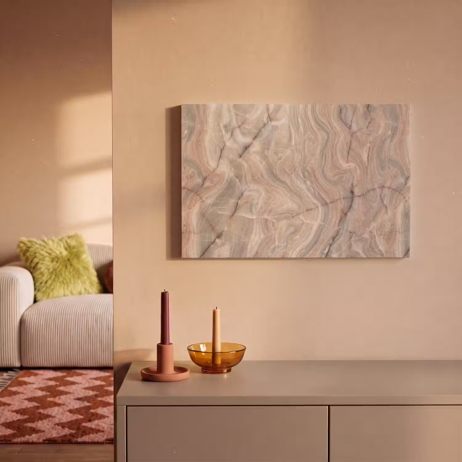 Marmer - Patroon - Abstract - Beige - Groen canvas 2cm klein -sfeer1