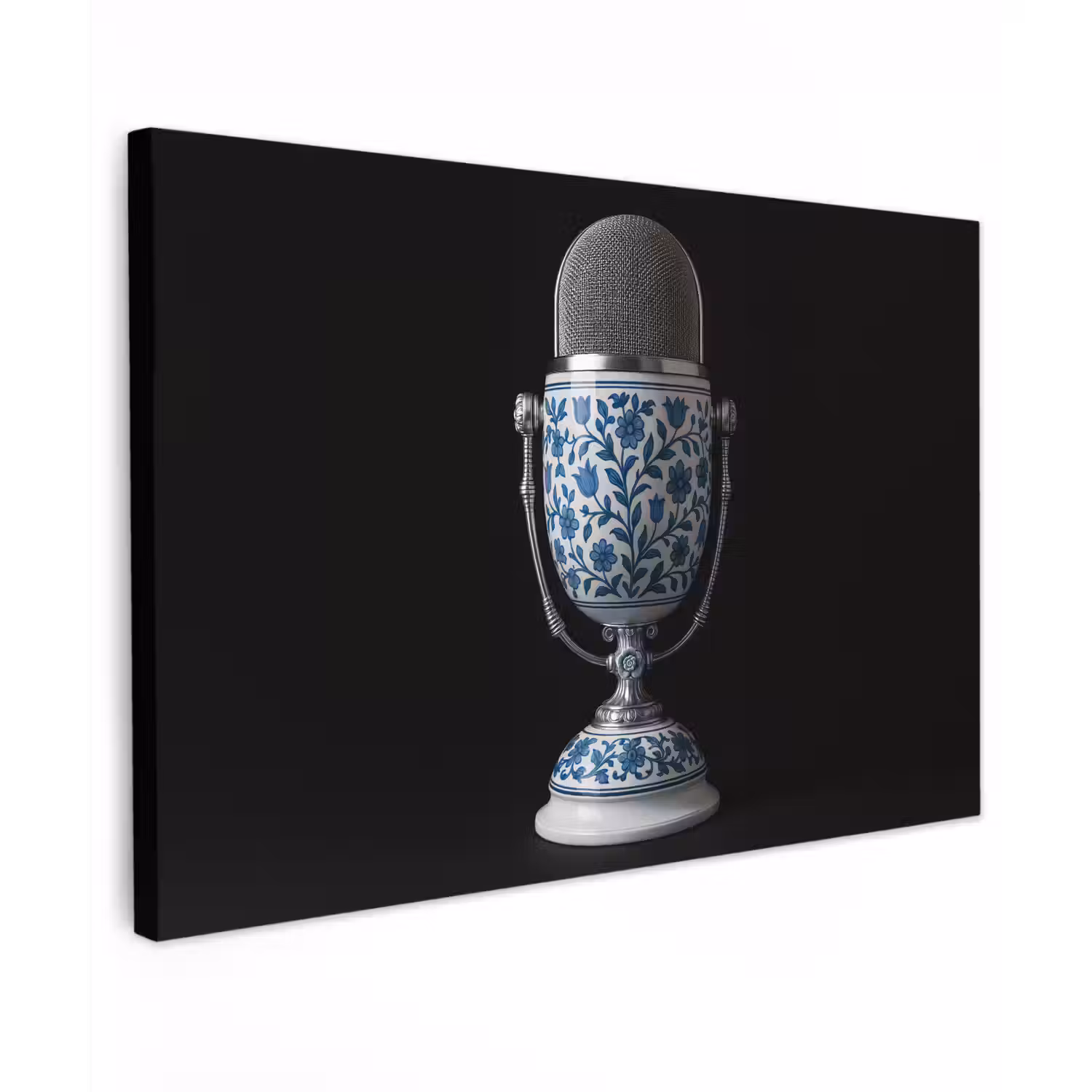 Microfoon - Delfts blauw - Muziek canvas 2cm klein -z3d