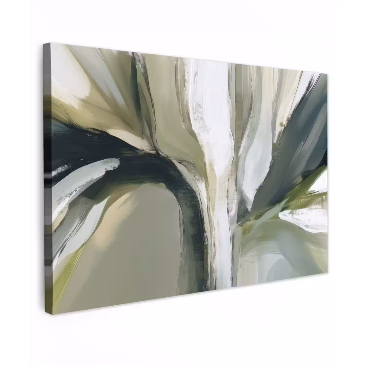 Natuur - Abstract - Groen - Penseelstreken canvas 2cm klein -z3d