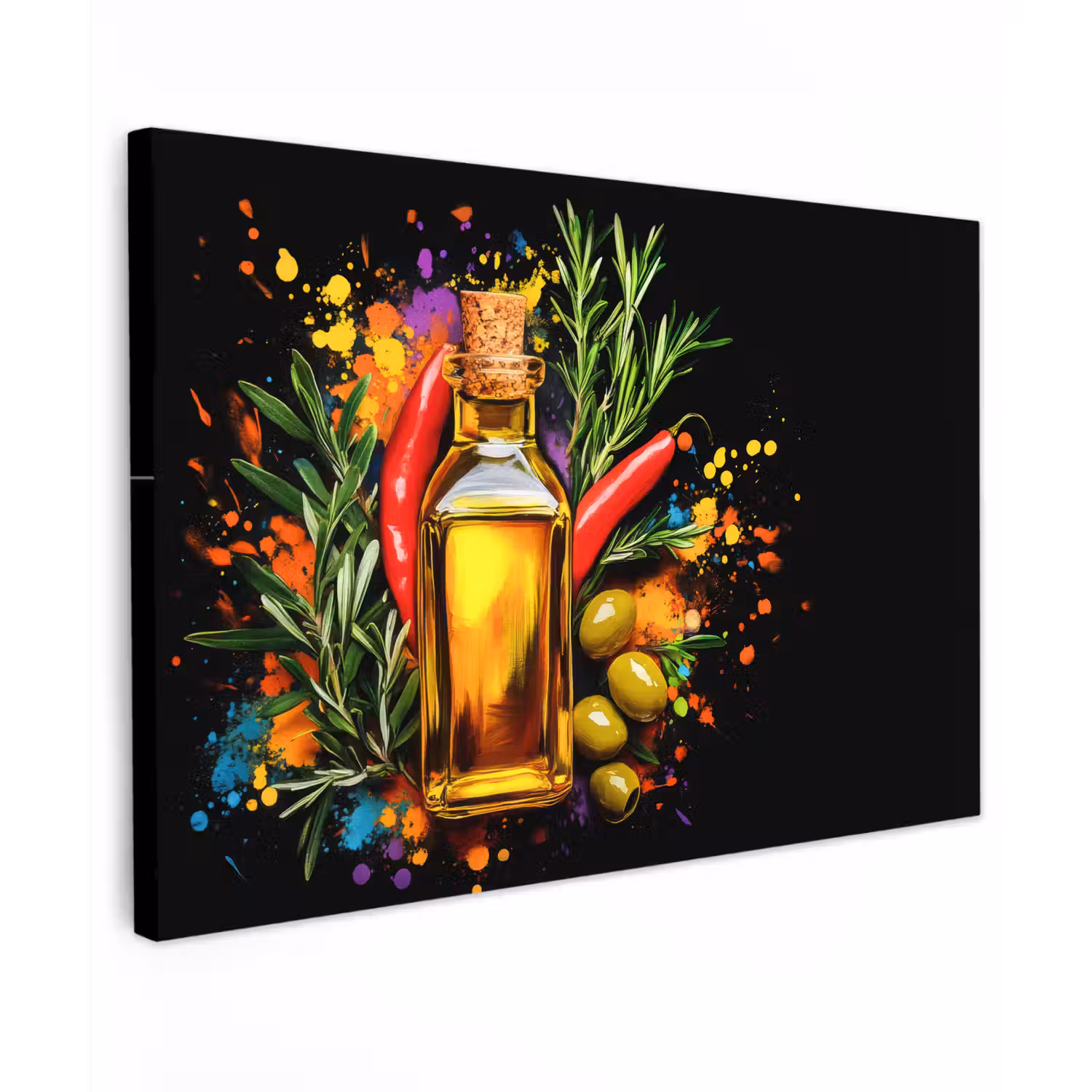 Olijfolie - Graffiti - Peper - Olijven - Modern canvas 2cm klein -z3d
