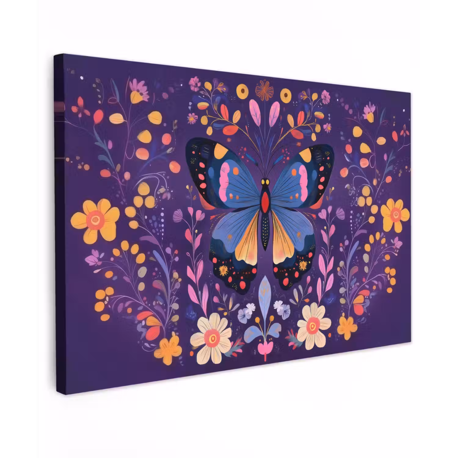 Sierlijk - Bloemen - Vlinder - Paars canvas 2cm klein -z3d