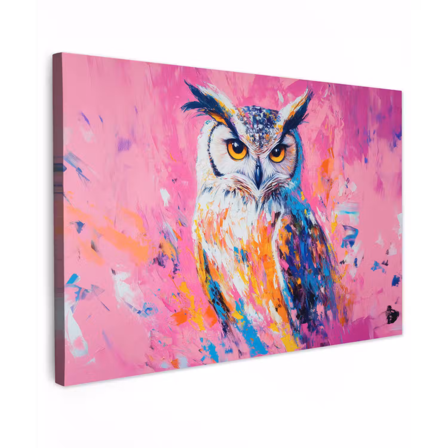Uil - Roze - Blauw - Verf - Abstract canvas 2cm klein -z3d
