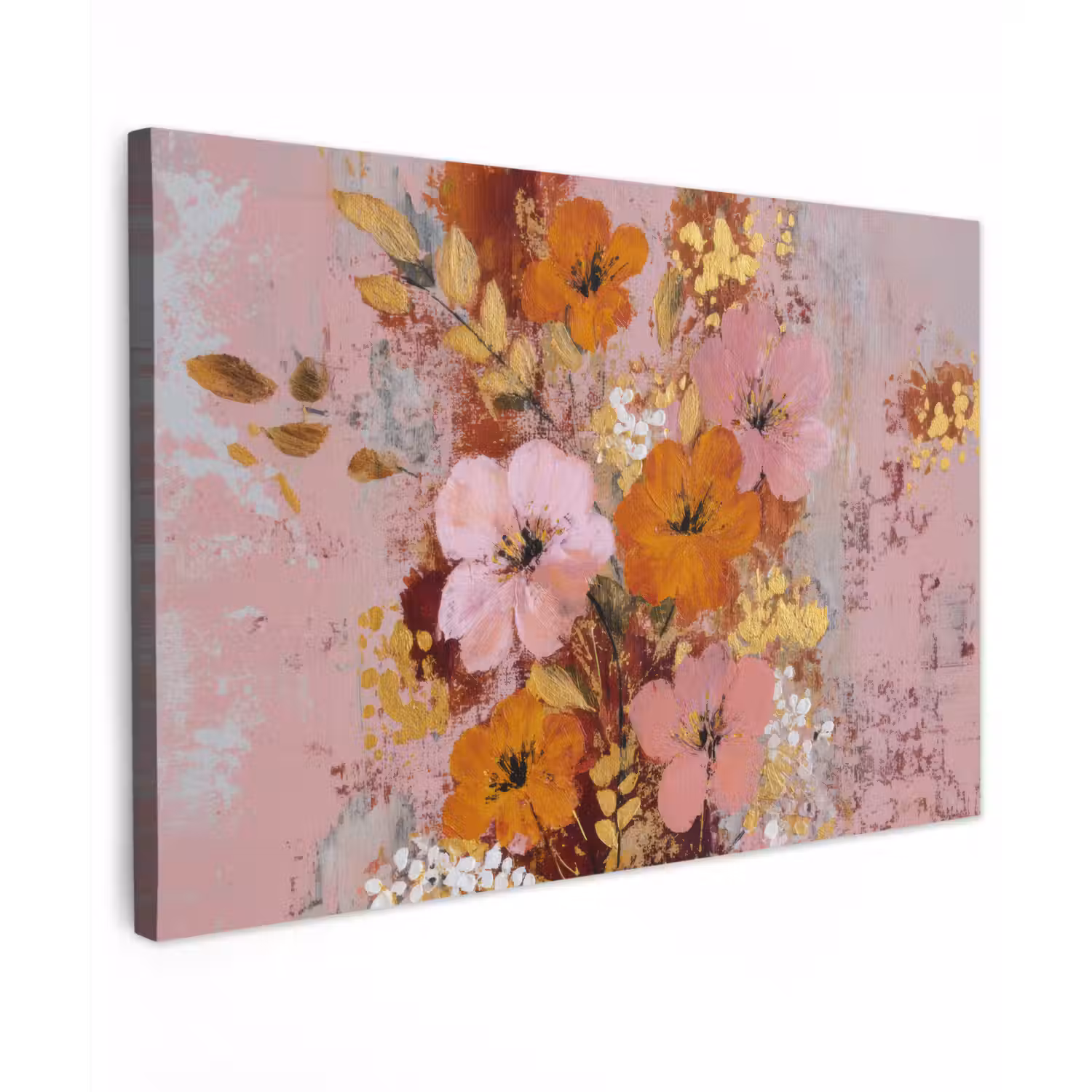 Schilderij - Bloemen - Rustiek - Roze canvas 2cm klein -z3d