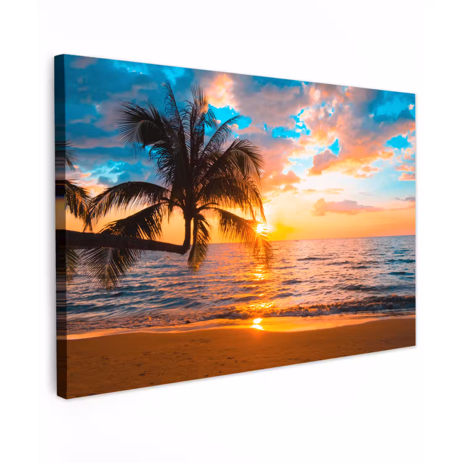 Palm - Zonsondergang - Horizon - Strand - Zee - Tropisch canvas 2cm klein -z3d