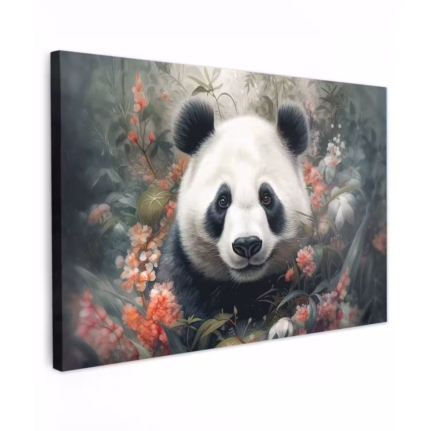 Panda - Wilde dieren - Bloemen - Natuur canvas 2cm klein -z3d
