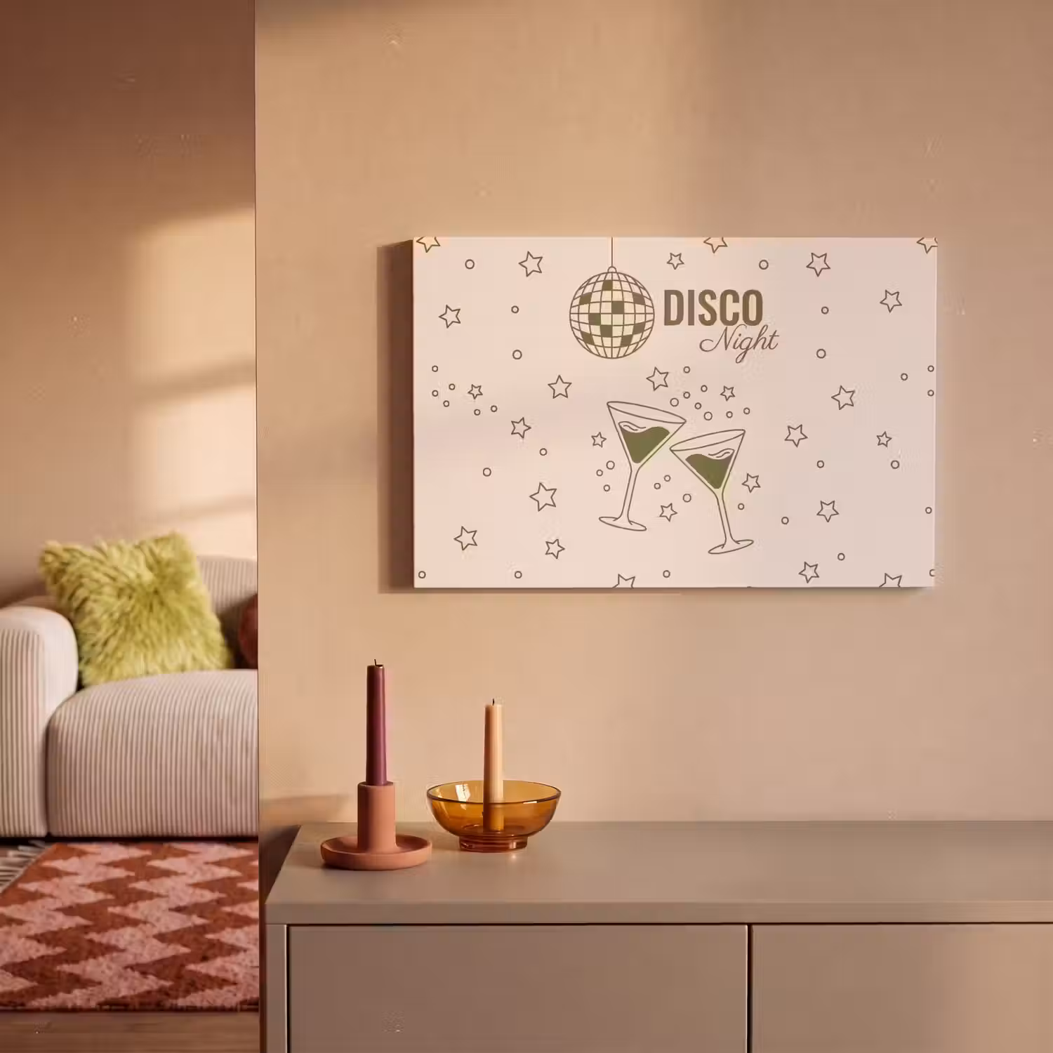 Feest - Disco - Drank - Illustratie - Groen canvas 2cm klein -sfeer1