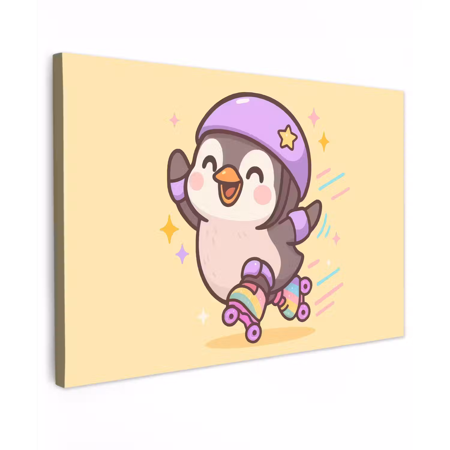 Pinguïn - Rolschaatsen - Geel - Energiek canvas 2cm klein -z3d