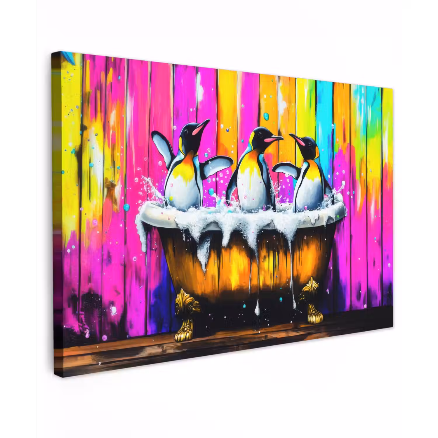 Pinguïns - Badkuip - Kleurrijk - Schuim canvas 2cm klein -z3d