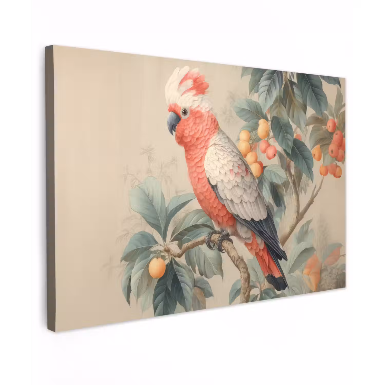 Roze kuifkaketoe - Tak met vruchten - Bladeren canvas 2cm klein -z3d