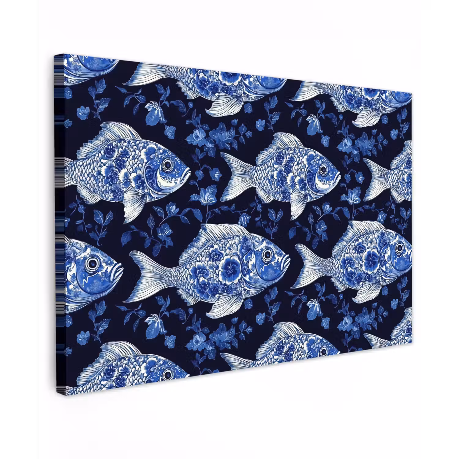 Vissen - Bloemen - Blauw canvas 2cm klein 34 -z3d