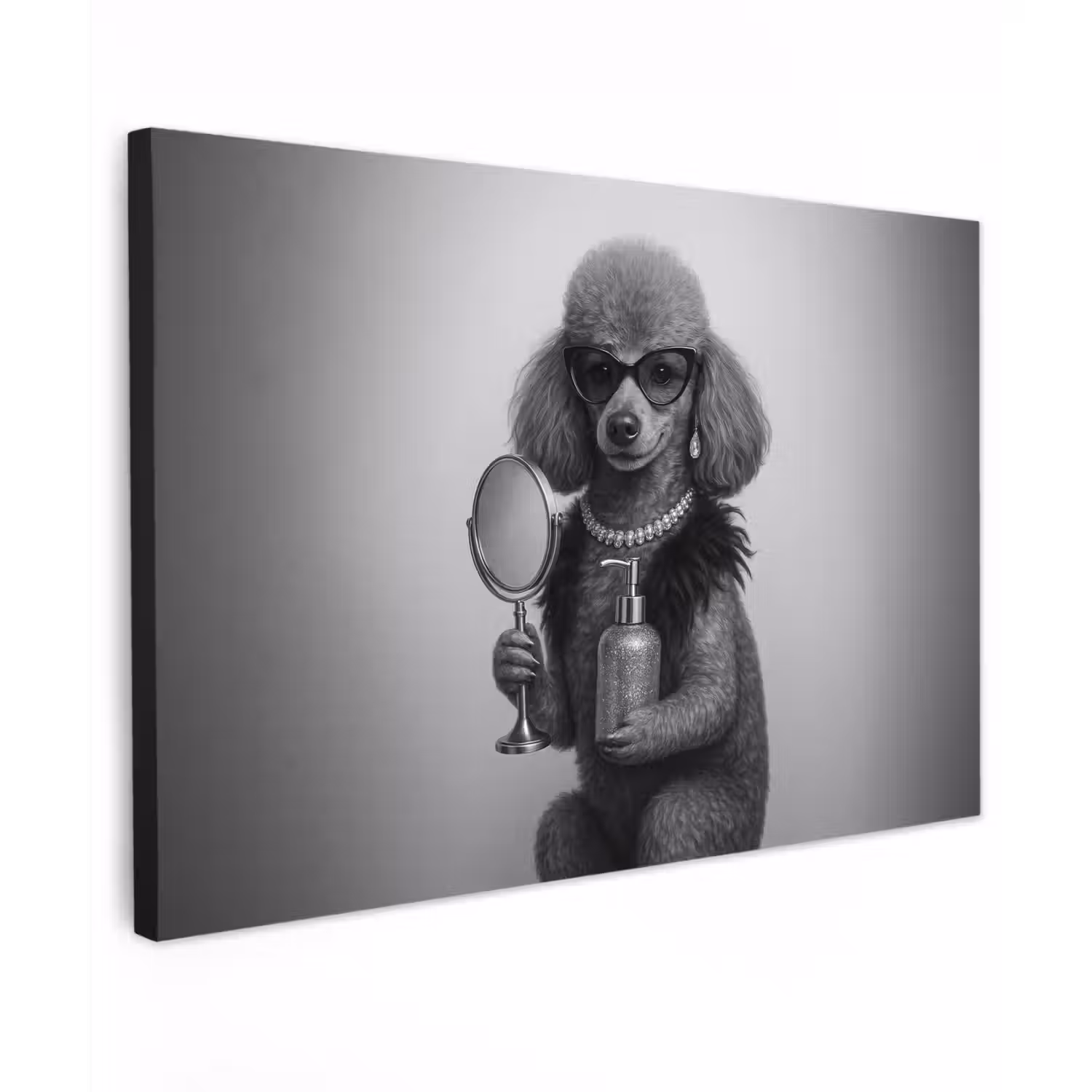 Poedel - Spiegel - Zwart - Wit canvas 2cm klein -z3d
