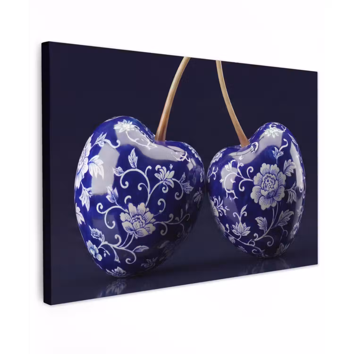 Porselein- Kersen - Delfts - Blauw canvas 2cm klein -z3d