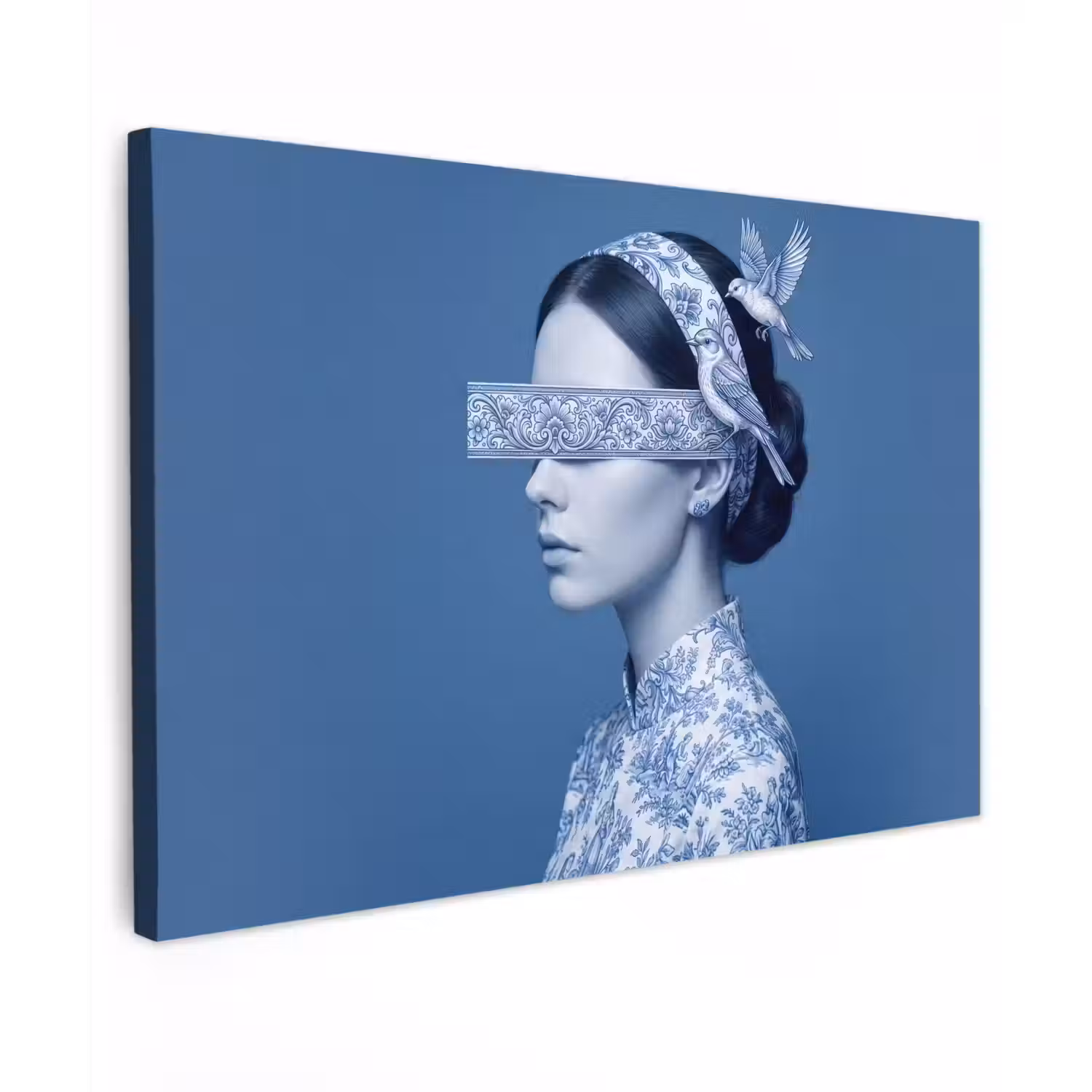 Portret - Klassiek - Wit - Blauw canvas 2cm klein -z3d