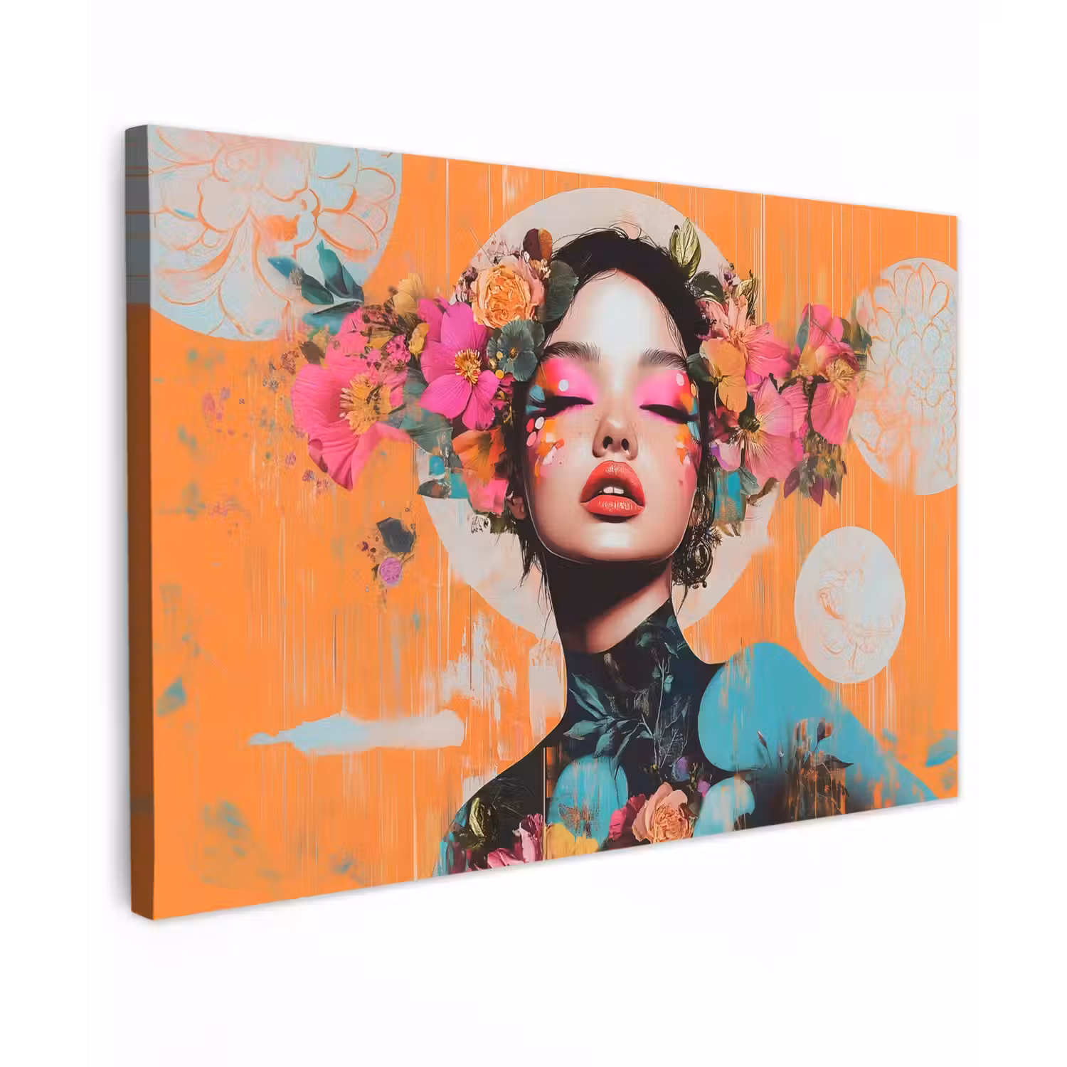 Portret - Vrouw - Abstract - Bloemen canvas 2cm klein -z3d