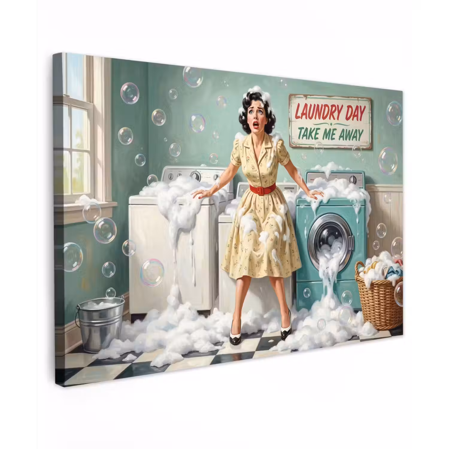 Retro - Blauw - Vrouw canvas 2cm klein -z3d