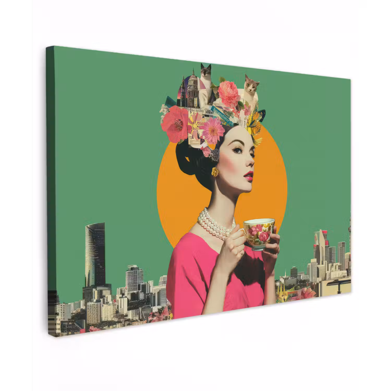 Retro - Vrouw - Stad - Zon canvas 2cm klein -z3d