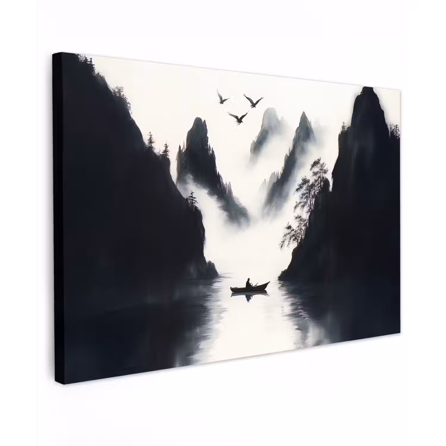Roeiboot - Mistig - Bergen - Vogels canvas 2cm klein -z3d