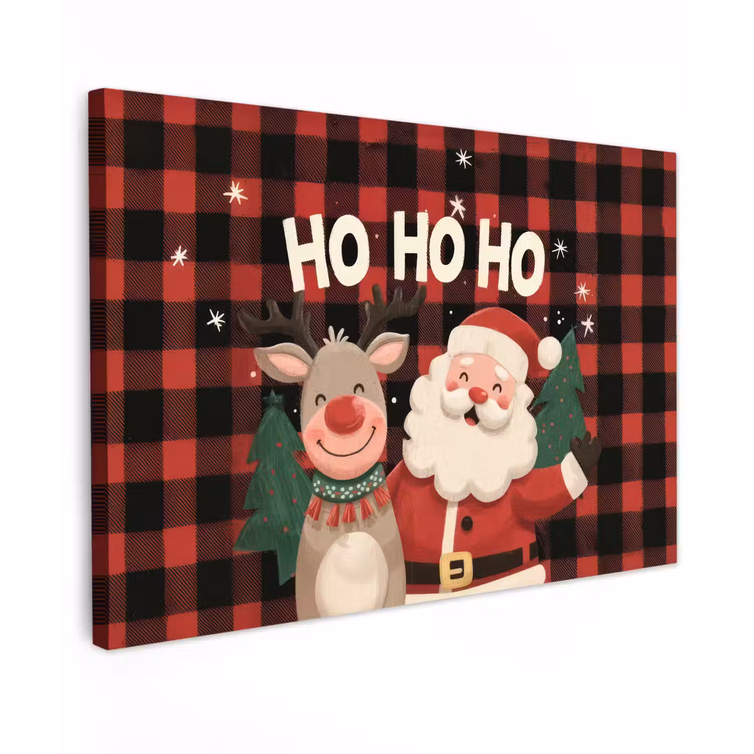 Kerstman - Rendier - Tekst - Rood - Zwart canvas 2cm klein -z3d
