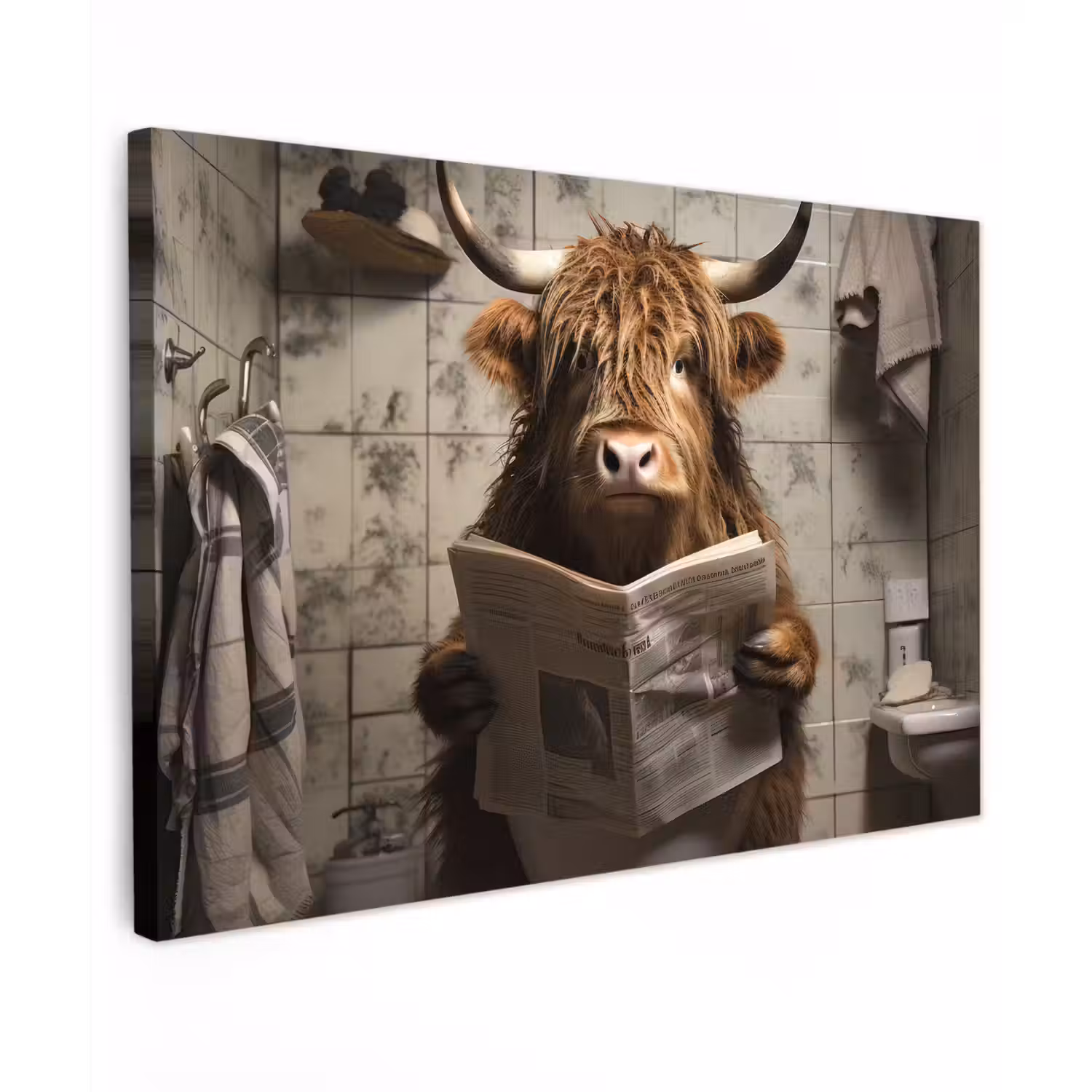 Schotse hooglander - Toilet - Krant - Badkamer canvas 2cm klein -z3d