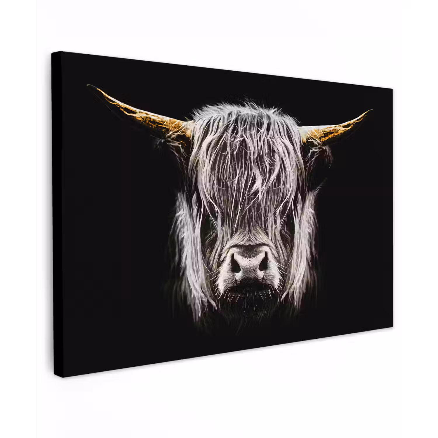 Schotse hooglander - Goud - Hoorns - Zwart wit - Koe - Dieren canvas 2cm klein -z3d