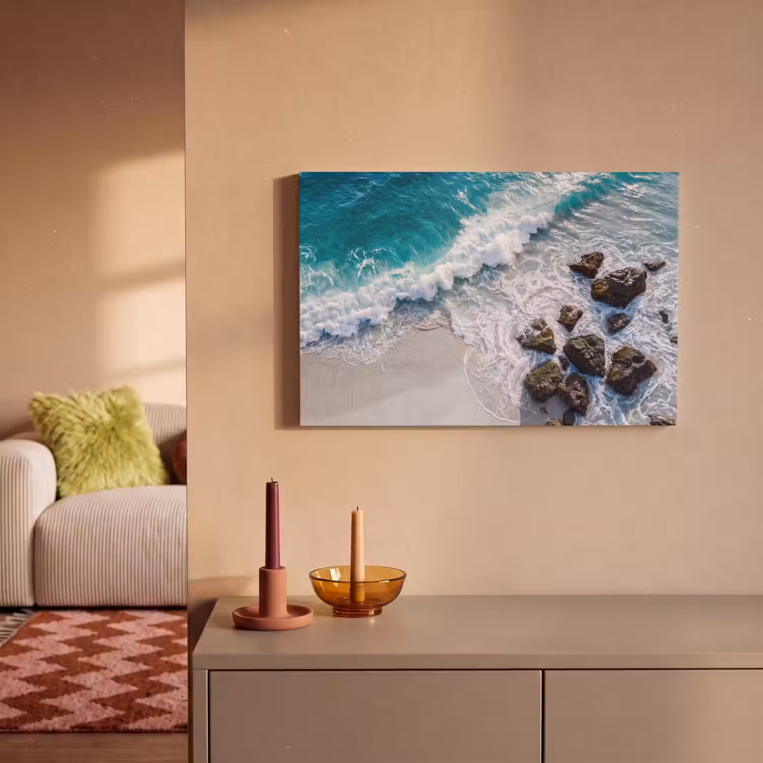 Zee - Golf - Strand - Natuur - Blauw canvas 2cm klein -sfeer1