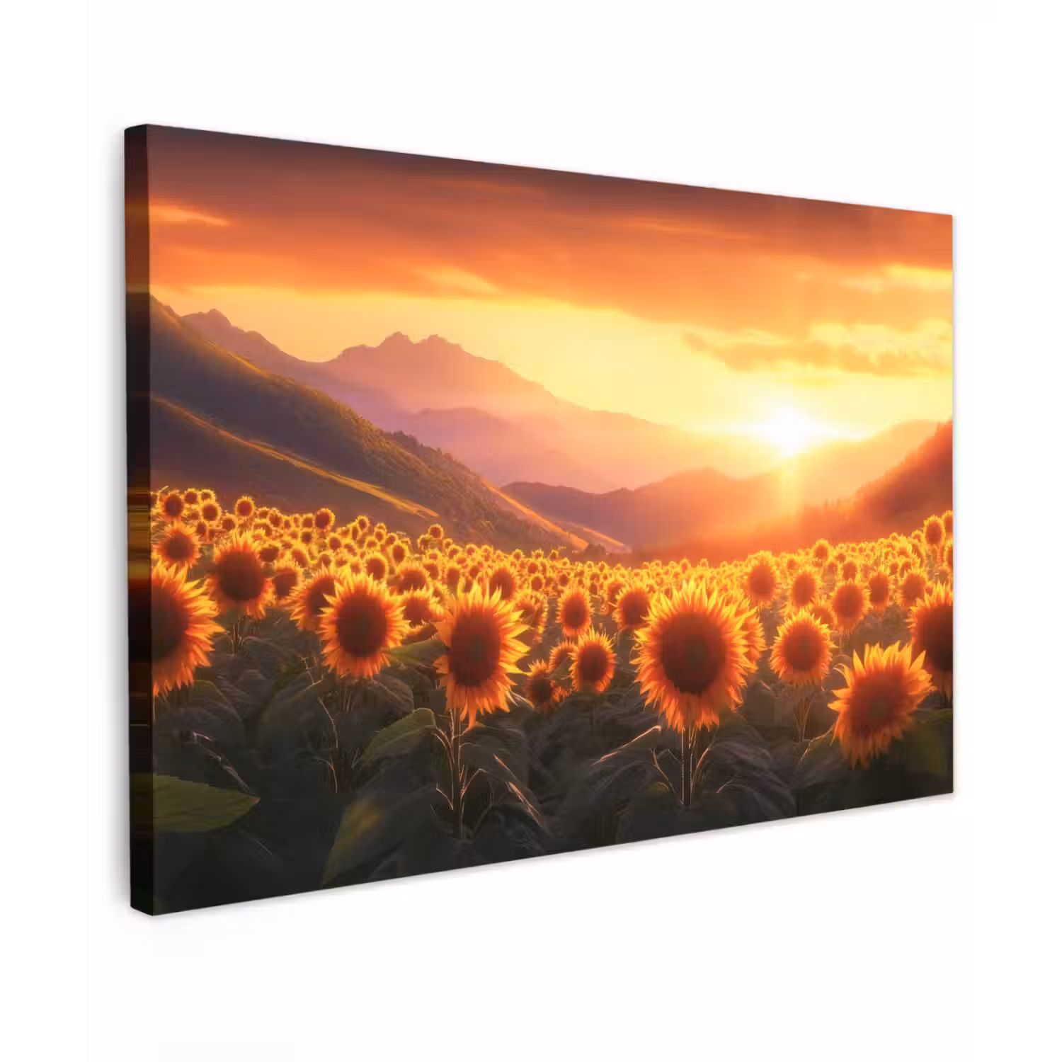 Zonnebloemen - Zonsondergang - Landschap canvas 2cm klein -z3d