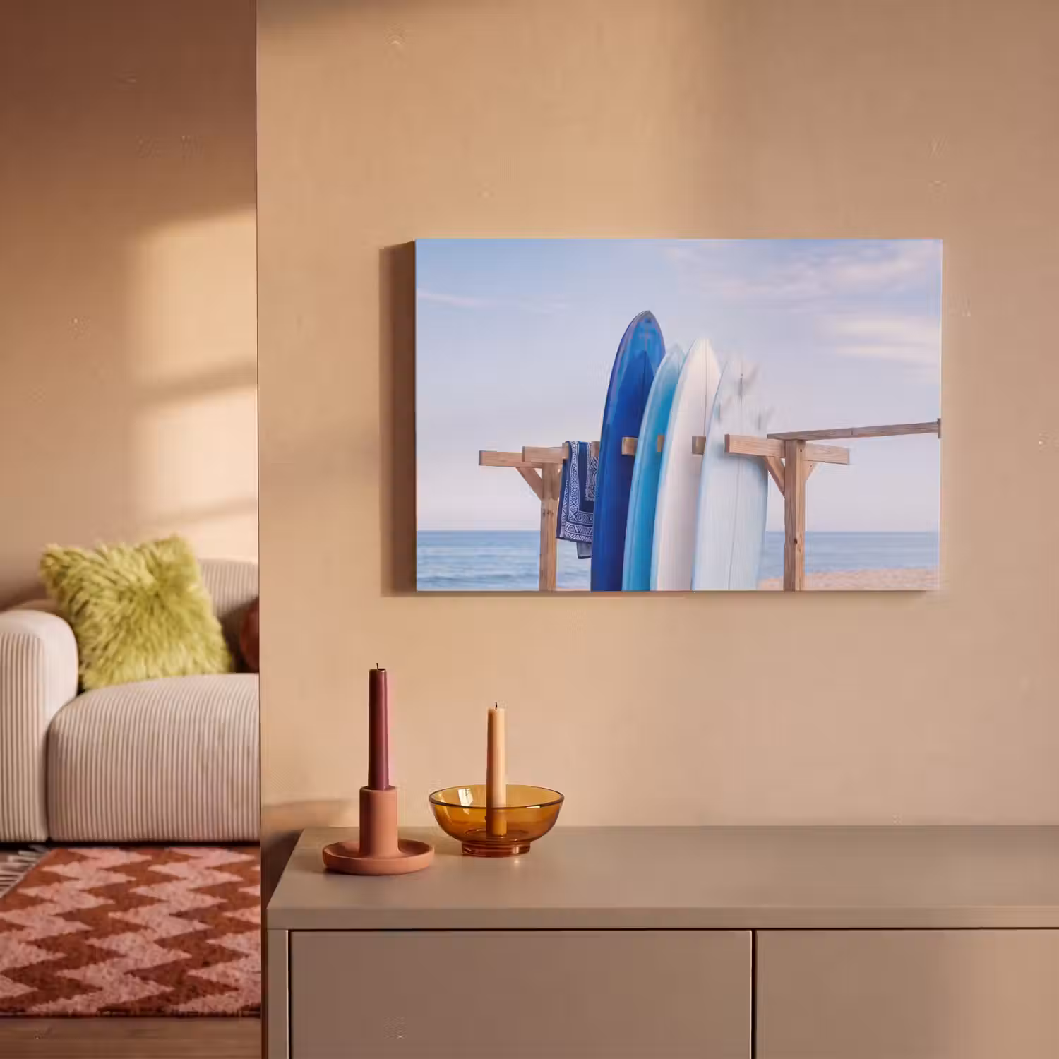 Surfplank - Strand - Zomer - Blauw - Water canvas 2cm klein -sfeer1