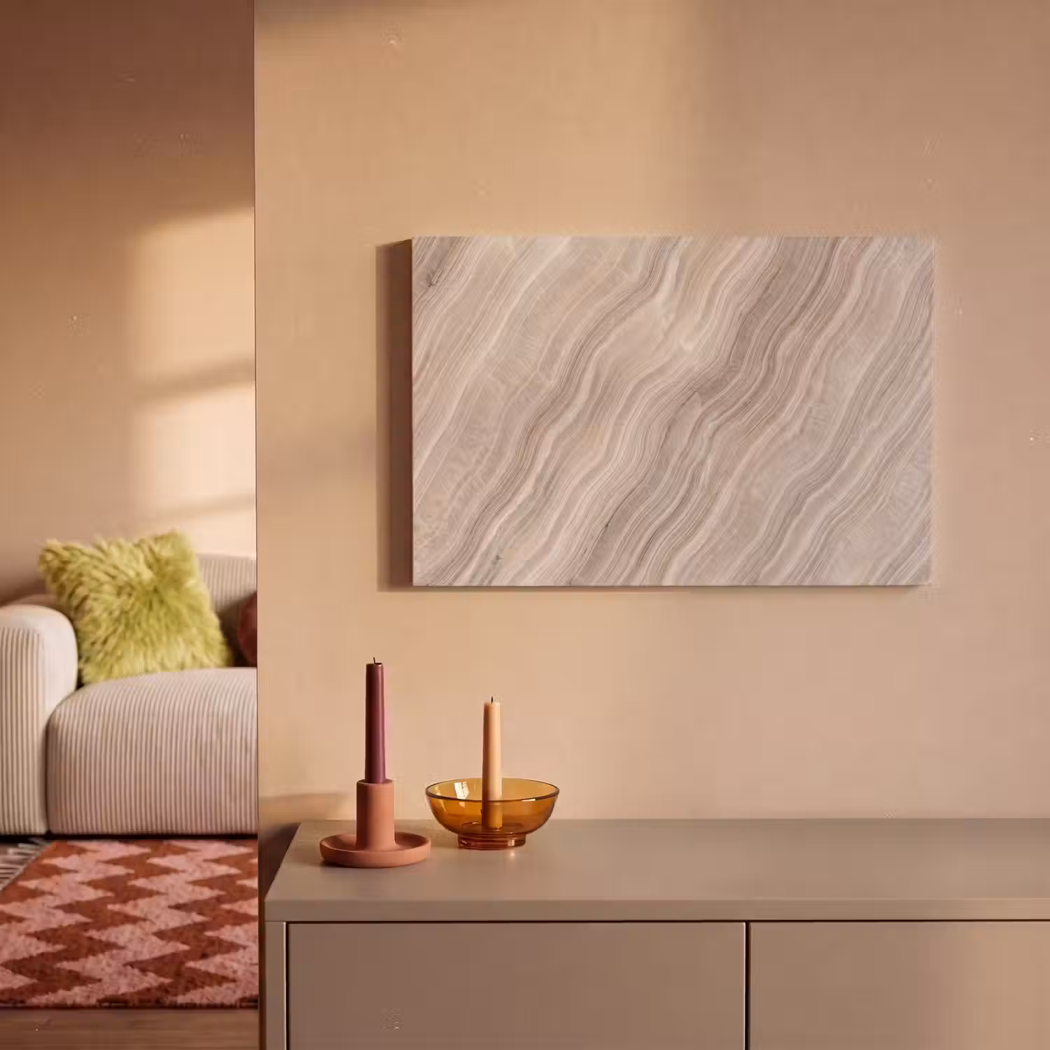 Textuur - Golvend - Abstract - Modern - Beige canvas 2cm klein -sfeer1