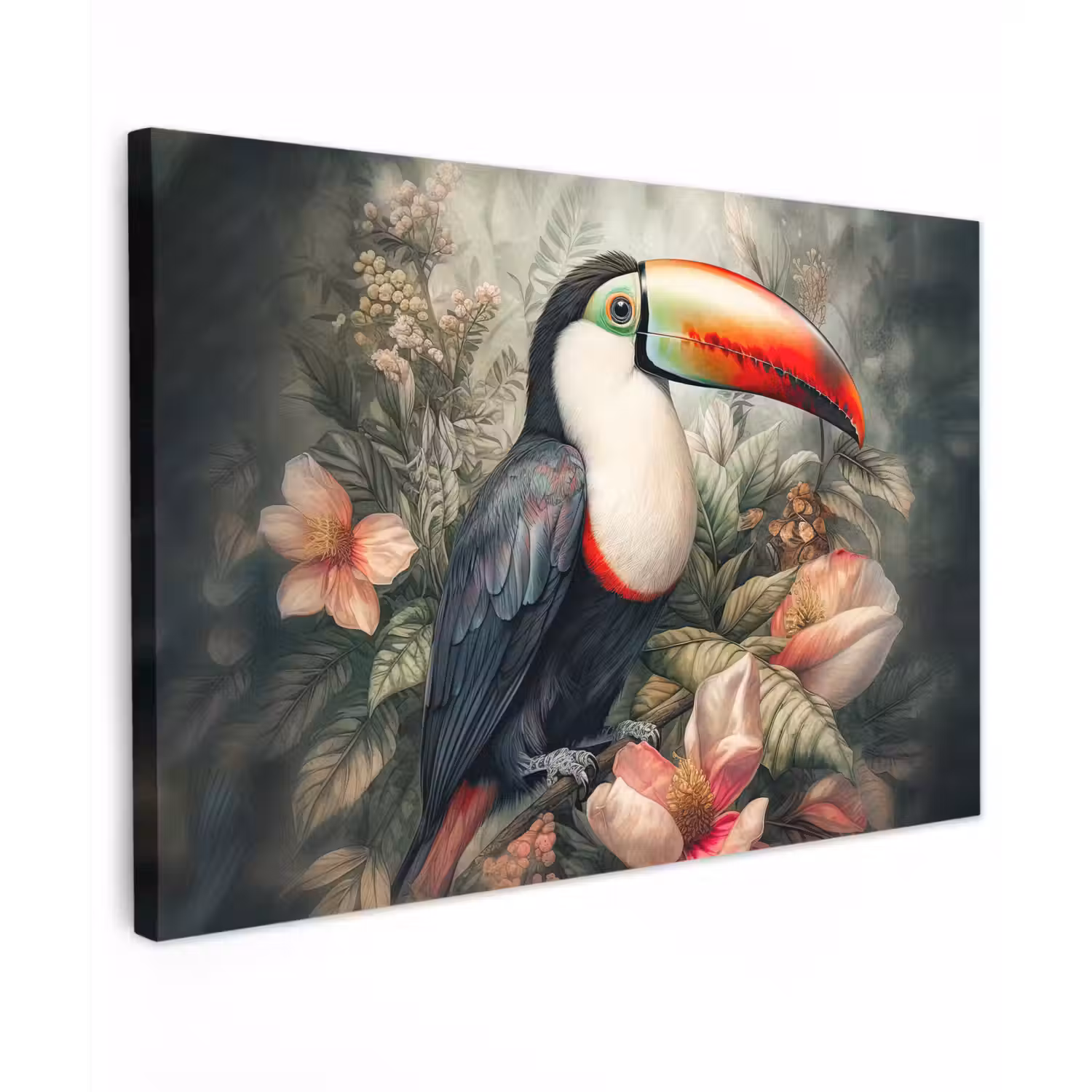 Toekan - Vogels - Bloemen - Planten - Tropisch canvas 2cm klein -z3d