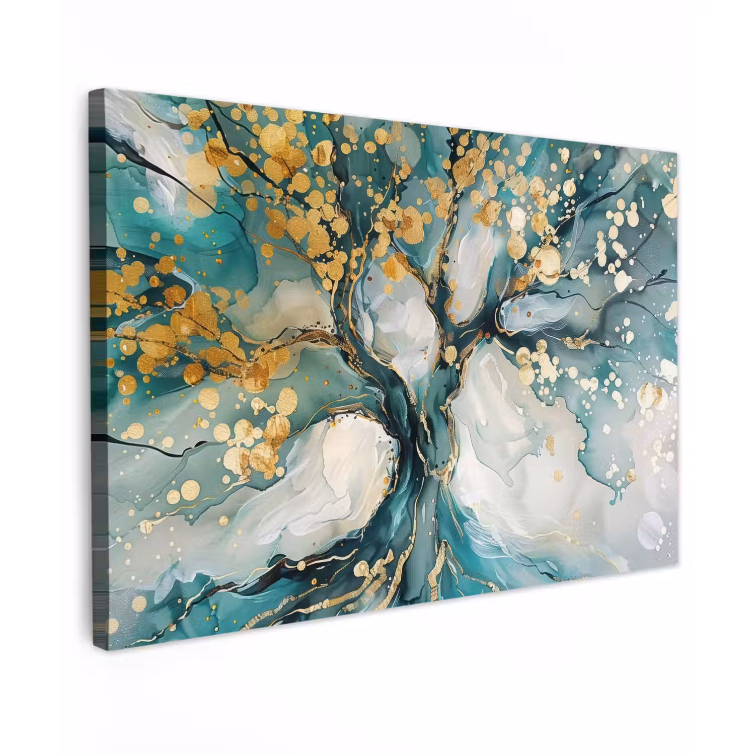 Boom - Modern - Verflook - Turquoise - Goud canvas 2cm klein -z3d