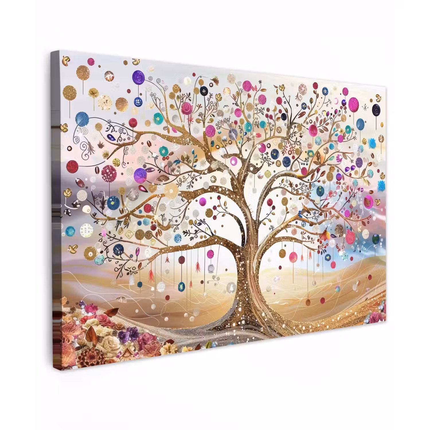 Levensboom - Goud - Kleurrijk - Abstract - Aesthetic canvas 2cm klein -z3d