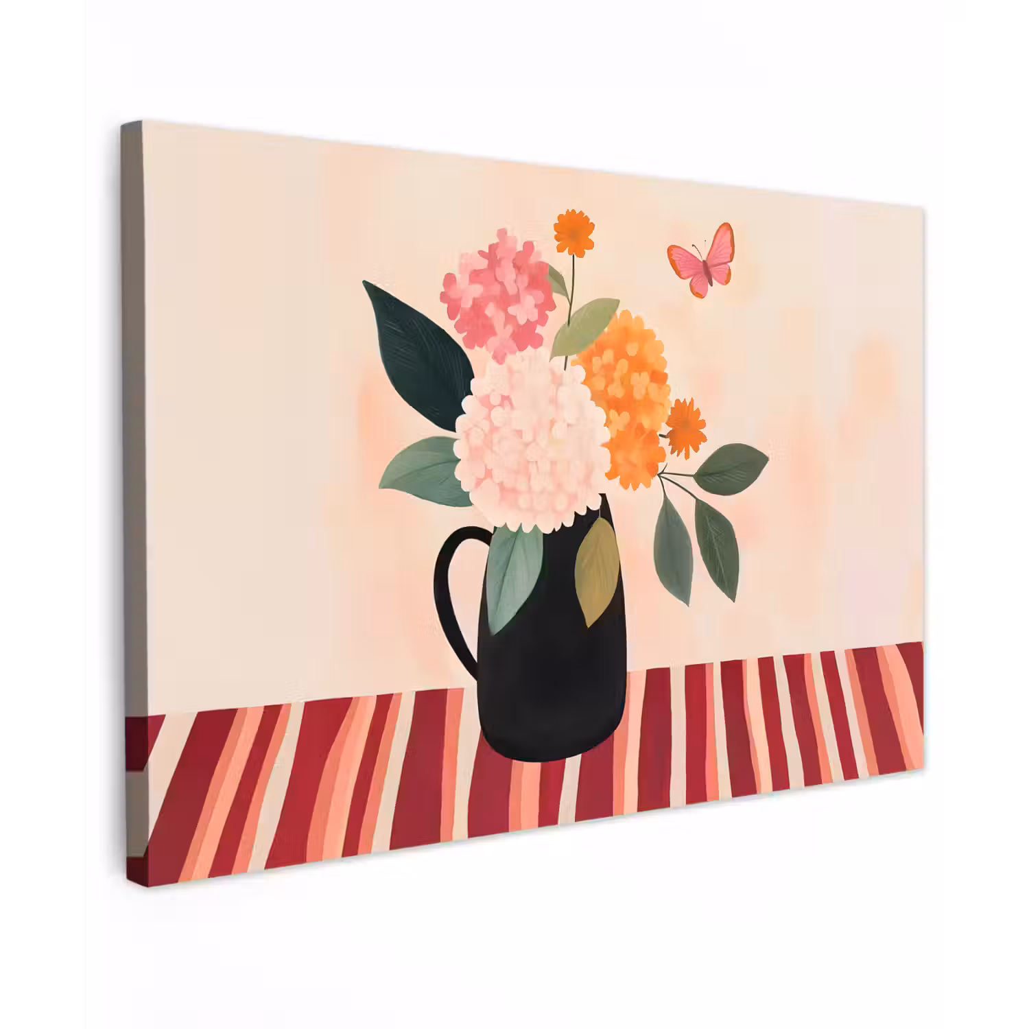Vaas - Bloemen - Vlinder - Rood canvas 2cm klein -z3d