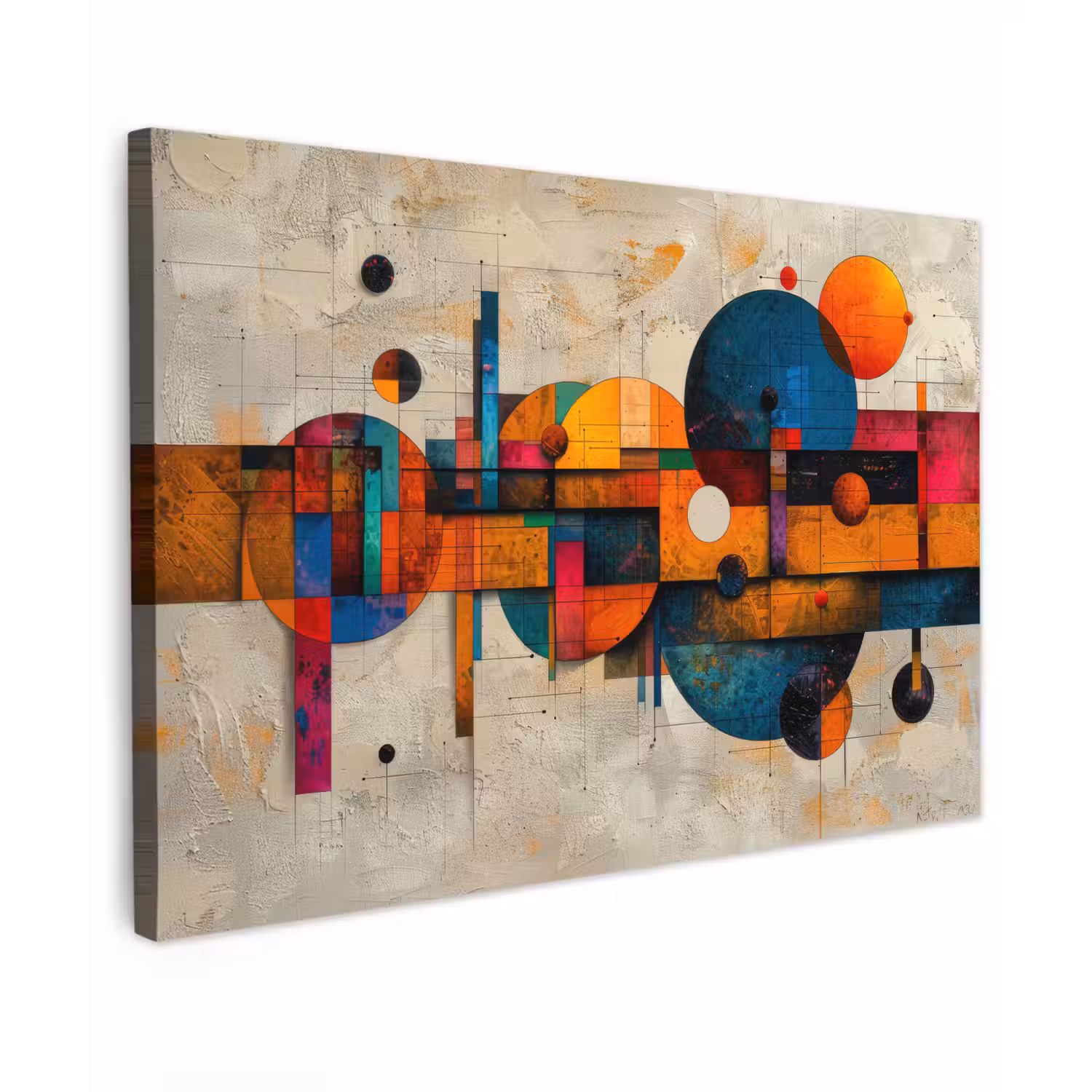 Vintage - Moderne kunst - Oranje - Geometrische vormen canvas 2cm klein -z3d