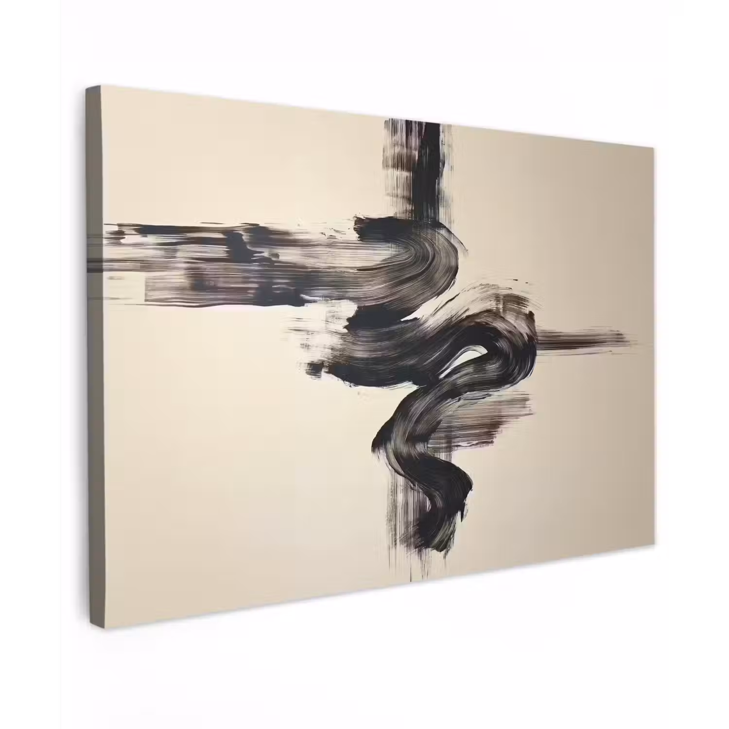 Golven - Penseelstreken - Beige - Minimalistisch canvas 2cm klein -z3d