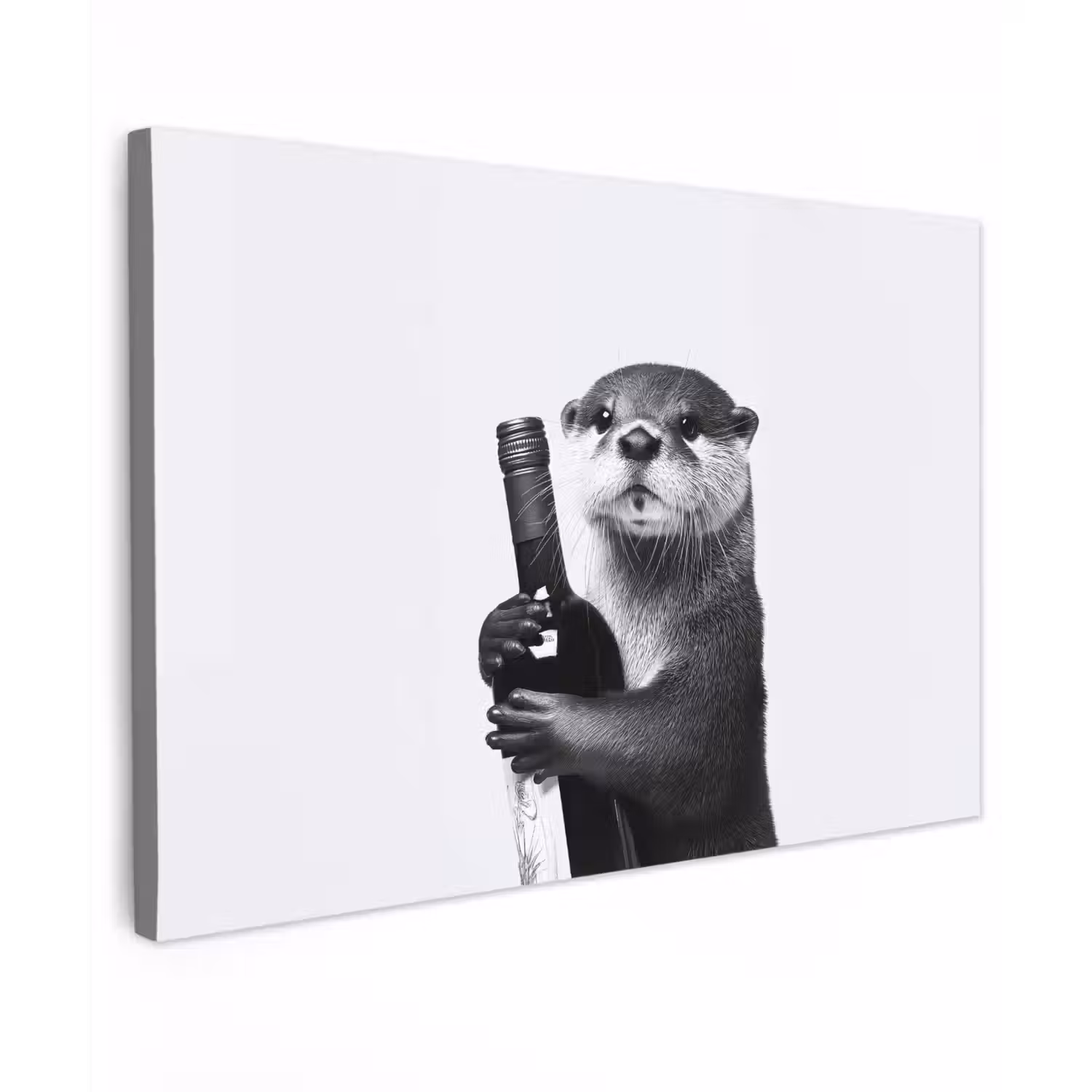 Wijnfles - Otter - Zwart canvas 2cm klein -z3d
