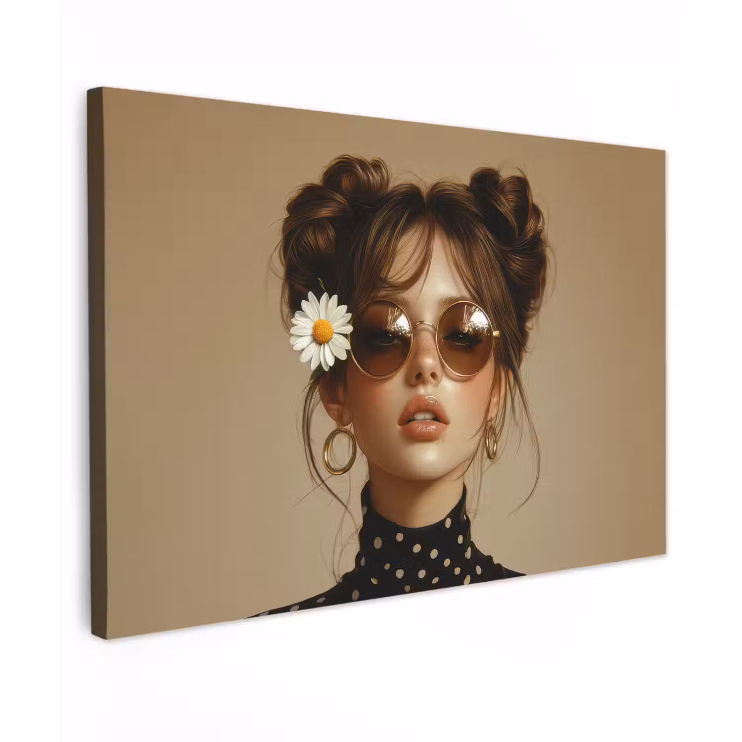 Vrouw - Beige - Bloem - Modern - Portret canvas 2cm klein -z3d